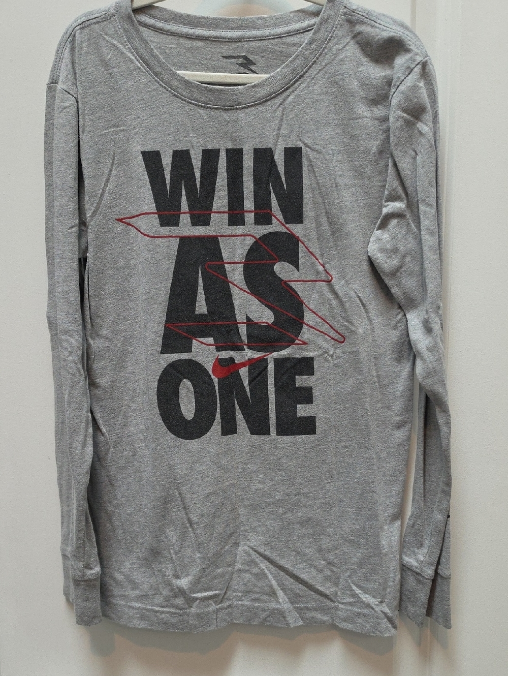 Nike Kids Gray Long Sleeve Tee with Black & Red Graphic